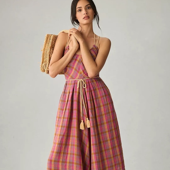 Anthropologie Pink and Orange Plaid Jumpsuit - Picture 3 of 8